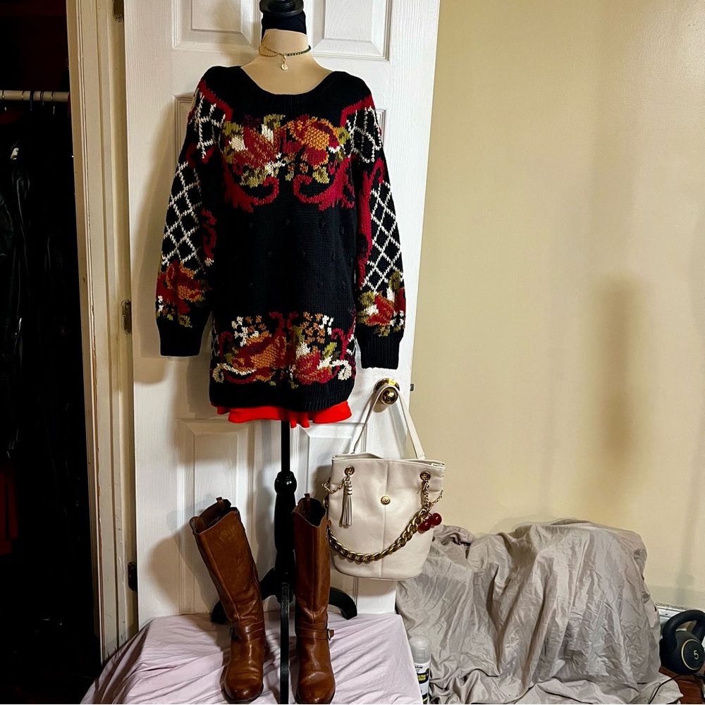 Vtg Jennifer Reed Knitted By Hand 90s Cottagecore Boho Artsy Whimsy Sweater‎ XL